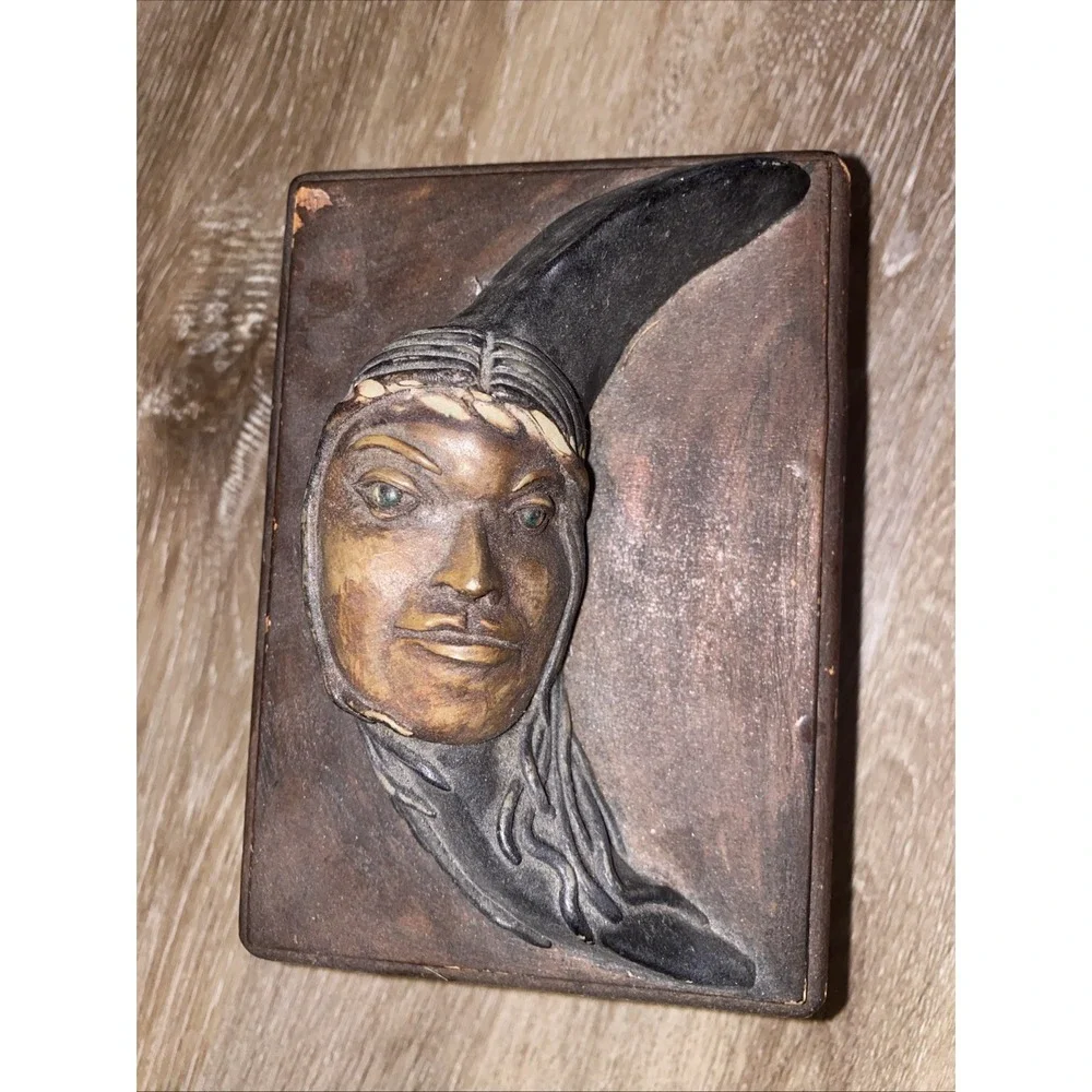 Vintage Handmade Peruvian Wood Jewelry Box with Woman and Moon Depiction